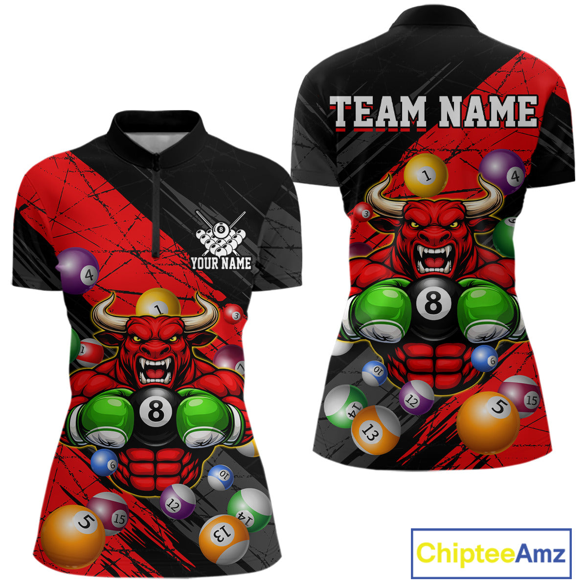 Load image into Gallery viewer, Boxing Bull Hold 8 Ball Pool Funny Billiard Shirt For Women Personalized Pool Balls Billiard Shirts NYN2652