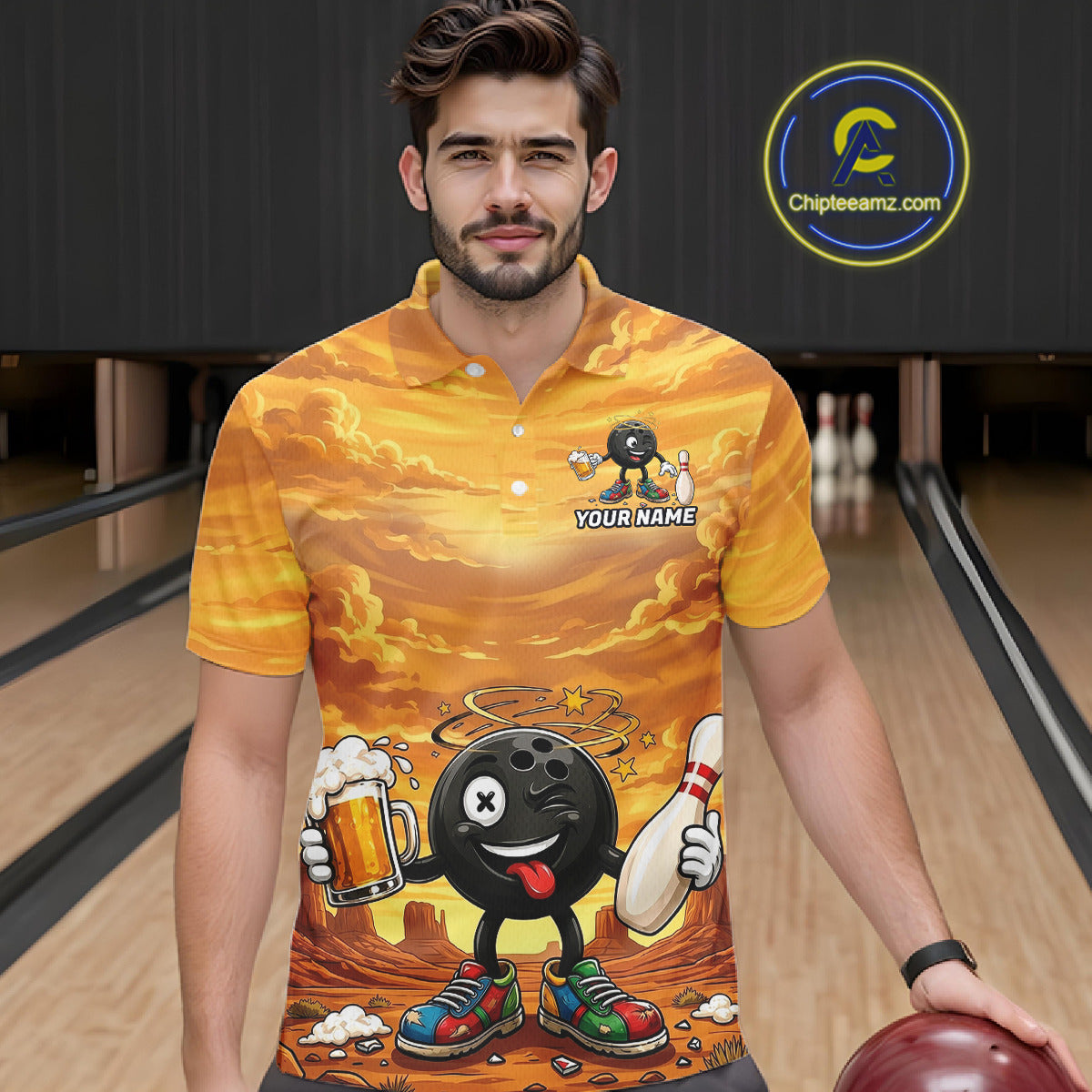 Mens Funny Beer Bowling Ball Shirts For Men Custom Team Polo Quarter-Zip Bowling Jerseys NYN3454
