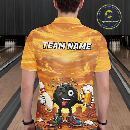 Mens Funny Beer Bowling Ball Shirts For Men Custom Team Polo Quarter-Zip Bowling Jerseys NYN3454