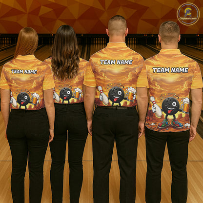 Womens Funny Beer Bowling Ball Shirts For Men Custom Team Polo Quarter-Zip Bowling Jerseys NYN3454