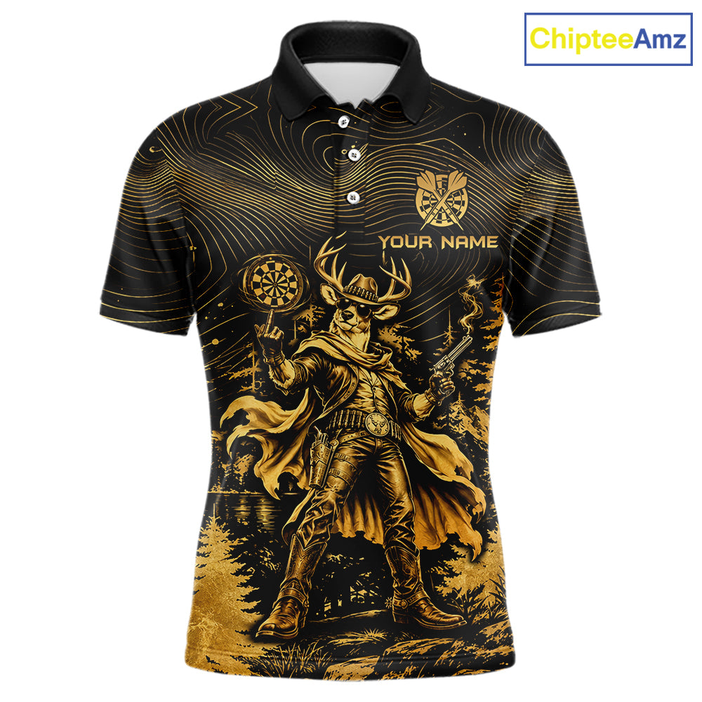 Personalized Cowboy Deer Darts Team Shirt For Men Custom Name Vintage Gold Dartboard Darts Gifts NYN4390