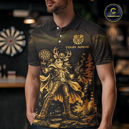 Personalized Cowboy Deer Darts Team Shirt For Men Custom Name Vintage Gold Dartboard Darts Gifts NYN4390