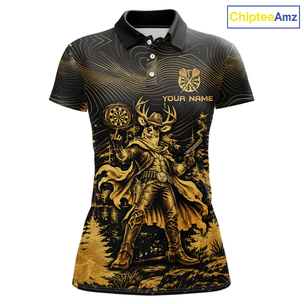 Personalized Cowboy Deer Darts Team Shirt For Women Custom Name Vintage Gold Dartboard Darts Gifts NYN4390