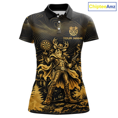 Personalized Cowboy Deer Darts Team Shirt For Women Custom Name Vintage Gold Dartboard Darts Gifts NYN4390