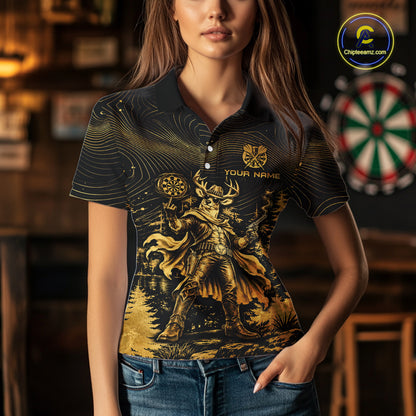 Personalized Cowboy Deer Darts Team Shirt For Women Custom Name Vintage Gold Dartboard Darts Gifts NYN4390