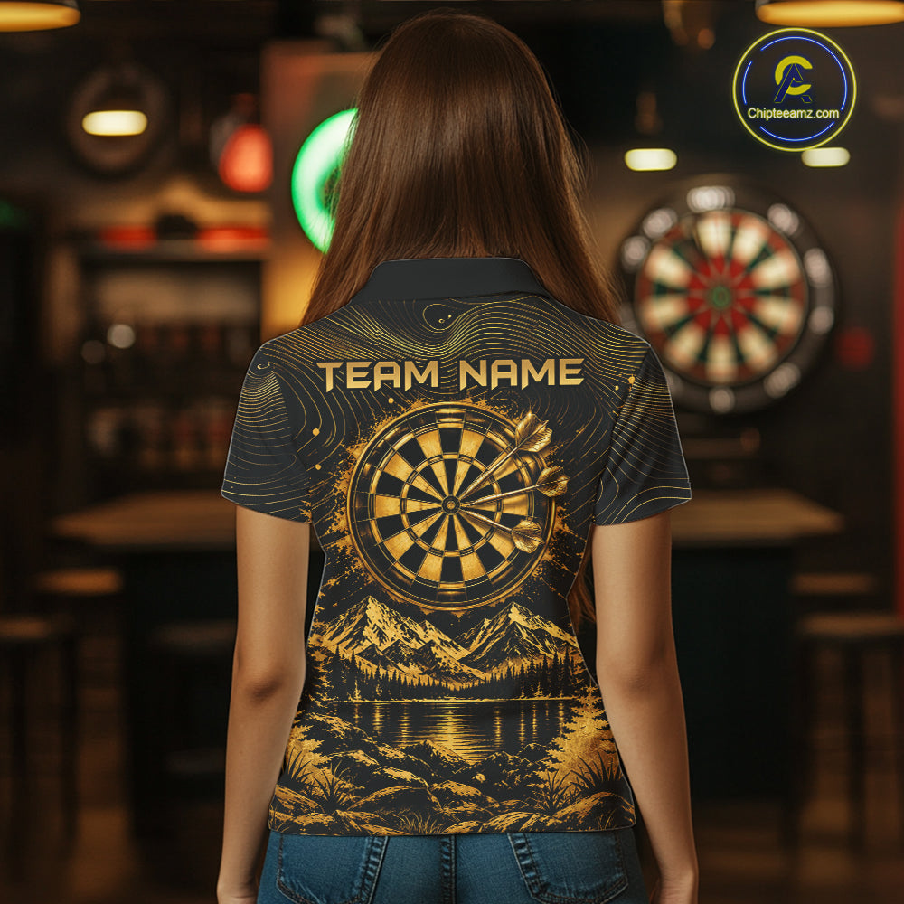 Personalized Cowboy Deer Darts Team Shirt For Women Custom Name Vintage Gold Dartboard Darts Gifts NYN4390