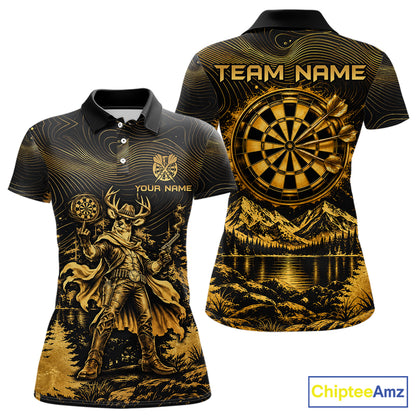Personalized Cowboy Deer Darts Team Shirt For Women Custom Name Vintage Gold Dartboard Darts Gifts NYN4390