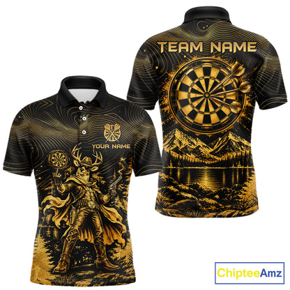 Personalized Cowboy Deer Darts Team Shirt For Men Custom Name Vintage Gold Dartboard Darts Gifts NYN4390