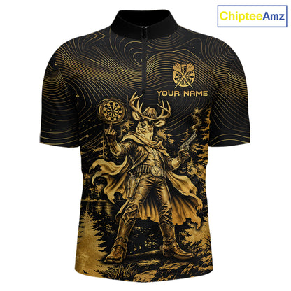Personalized Cowboy Deer Darts Team Shirt For Men Custom Name Vintage Gold Dartboard Darts Gifts NYN4390