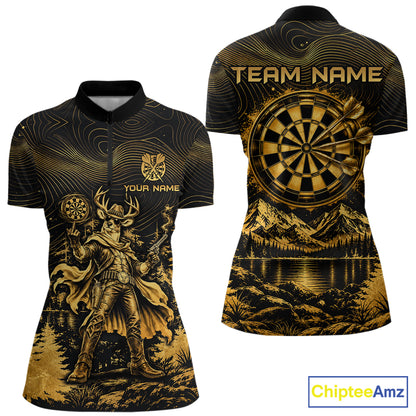 Personalized Cowboy Deer Darts Team Shirt For Women Custom Name Vintage Gold Dartboard Darts Gifts NYN4390