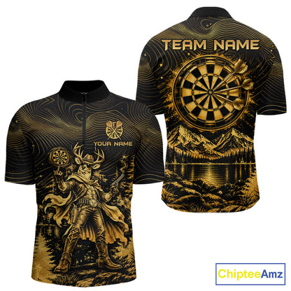 Personalized Cowboy Deer Darts Team Shirt For Men Custom Name Vintage Gold Dartboard Darts Gifts NYN4390