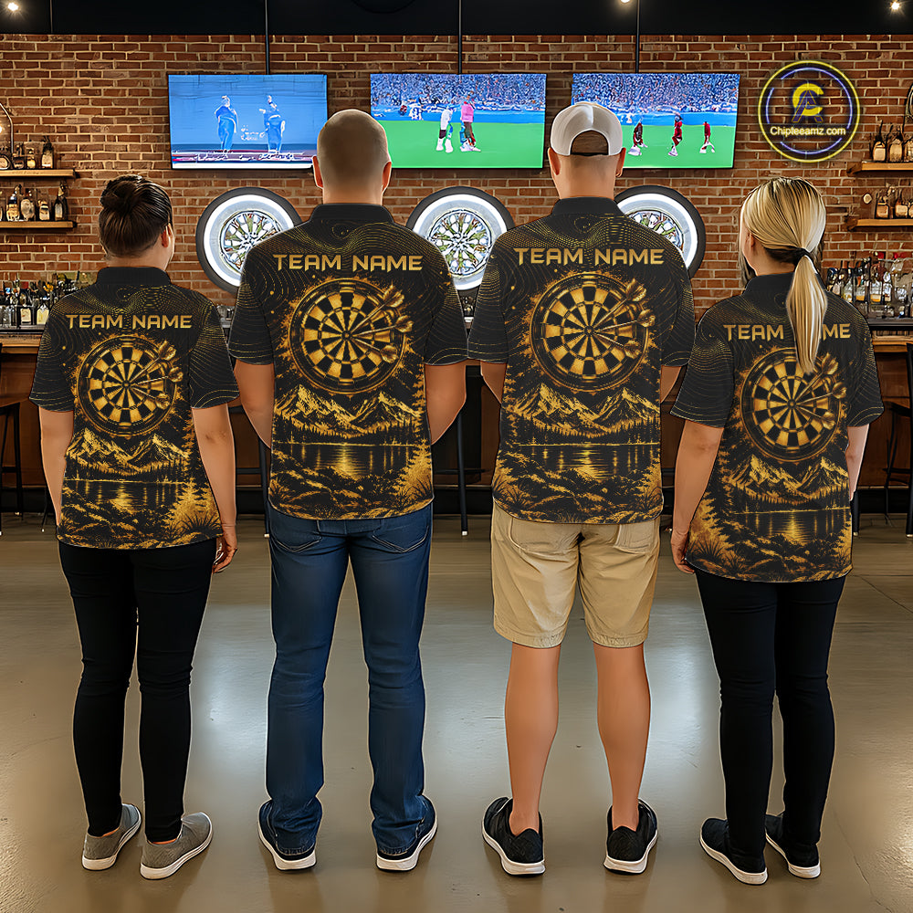 Personalized Cowboy Deer Darts Team Shirt For Men Custom Name Vintage Gold Dartboard Darts Gifts NYN4390