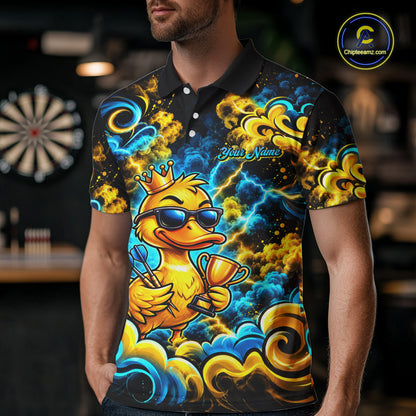 Yellow Blue Smoke Duck Darts Polo 1/4-Zip Shirt For Men Neon Lightning Funny Darts Team Uniform NYN4774