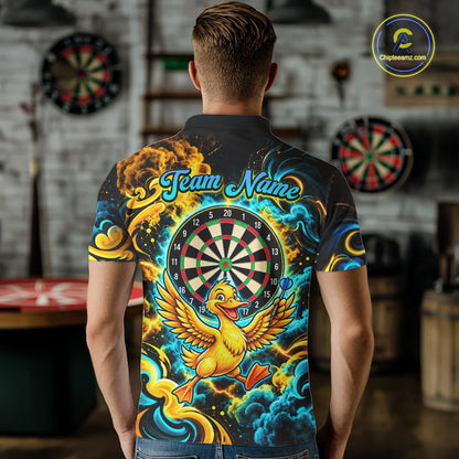 Yellow Blue Smoke Duck Darts Polo 1/4-Zip Shirt For Men Neon Lightning Funny Darts Team Uniform NYN4774