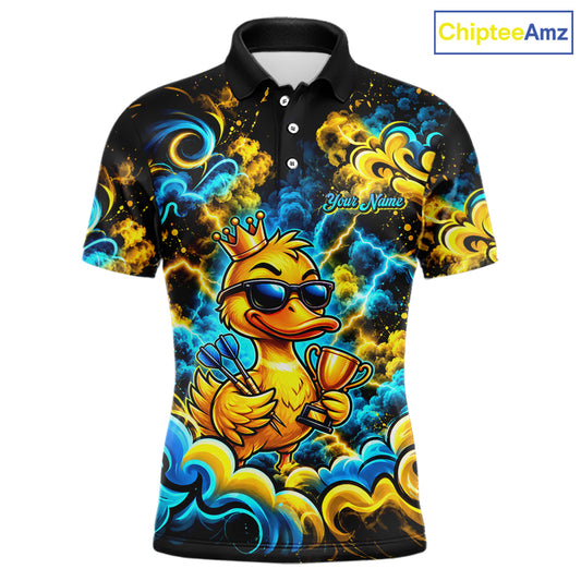 Yellow Blue Smoke Duck Darts Polo 1/4-Zip Shirt For Men Neon Lightning Funny Darts Team Uniform NYN4774