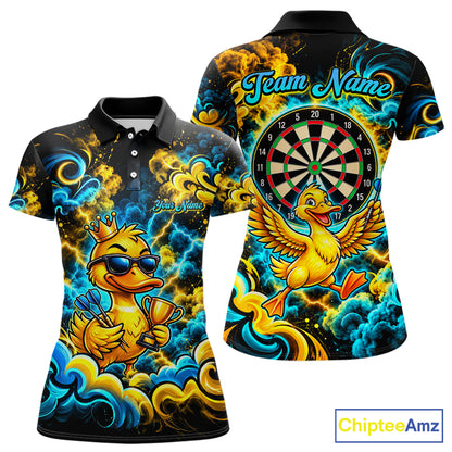Yellow Blue Smoke Duck Darts Polo 1/4-Zip Shirt For Women Neon Lightning Funny Darts Team Uniform NYN4774