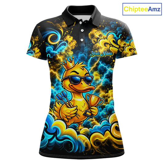 Yellow Blue Smoke Duck Darts Polo 1/4-Zip Shirt For Women Neon Lightning Funny Darts Team Uniform NYN4774