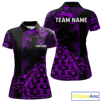 Purple Grunge Human Playing Ball Pool Women Polo & 1/4-Zip Shirt Custom Billiards Ball Jerseys NYN2431