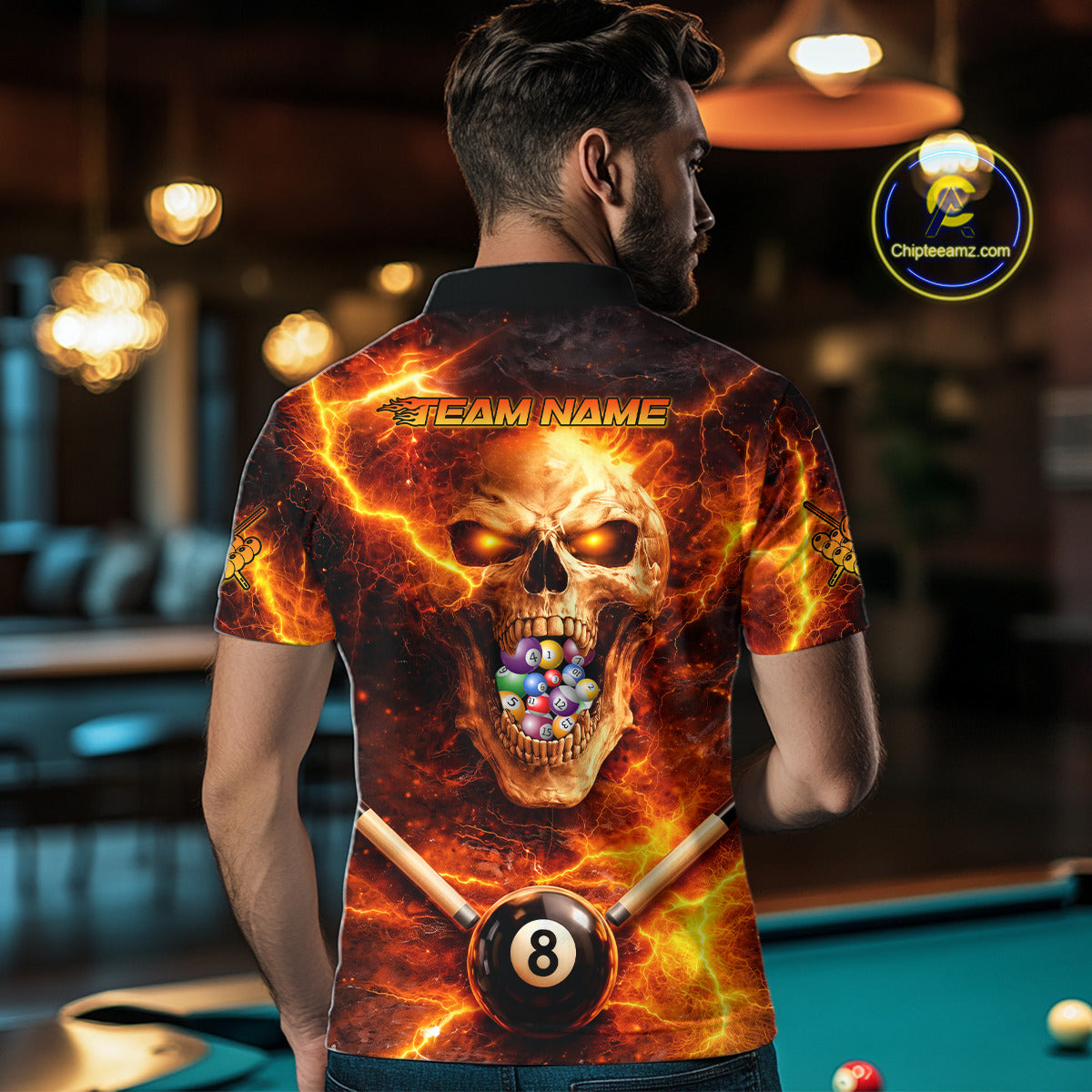 Thunder Red Skull Billiard 8 Ball & Sticks Billiard Shirt For Men Personalized Billiard Ball Shirts NYN2655