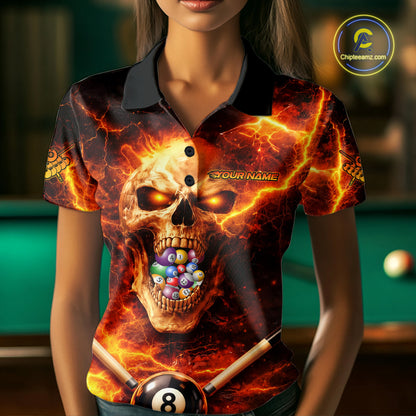 Thunder Red Skull Billiard 8 Ball & Sticks Billiard Shirt For Women Personalized Billiard Ball Shirts NYN2655