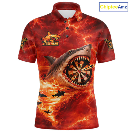 Fire Flame Tornado Funny Shark Darts Polo Shirt For Men Custom Dart Team League Shirt|Red NYN2657