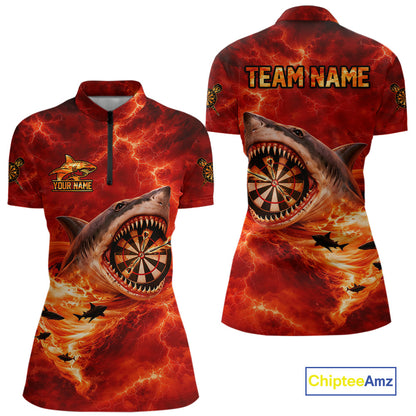 Fire Flame Tornado Funny Shark Darts Quarter-Zip Shirt For Women Custom Dart Team League Shirt|Red NYN2657
