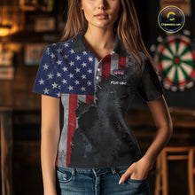 Load image into Gallery viewer, Female model wearing American Flag Eagle Women's Darts Polo, Custom League Jersey