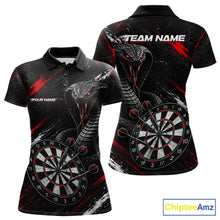 Load image into Gallery viewer, Black Red Cobra Women's Darts Polo Shirt Mockup, Custom Cobra Dart Tournament Jersey, Personalized League Apparel