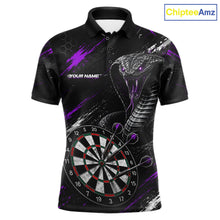 Load image into Gallery viewer, Black Purple Cobra Men's Darts Polo Shirt Mockup, Professional Cobra Dart Team Jersey