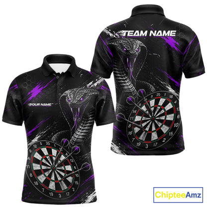 Black Purple Cobra Men's Darts Polo Shirt Mockup, Professional Cobra Dart Team Jersey