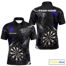 Load image into Gallery viewer, Black Blue Cobra Men's Darts Polo Shirt Mockup, Professional Cobra Dart Team Jersey