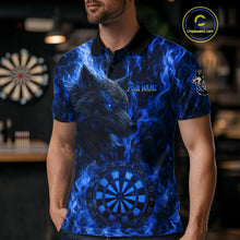 Load image into Gallery viewer, Custom Black Blue Flames Wolf Dartboard Dart Men Polo Shirt Outfits Dart Jerseys NYN1617