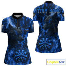 Load image into Gallery viewer, Custom Black Blue Flames Wolf Dartboard Dart Women Quarter-Zip Shirt Outfits Dart Jerseys NYN1617
