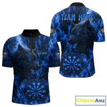 Load image into Gallery viewer, Custom Black Blue Flames Wolf Dartboard Dart Men Quarter-Zip Shirt Outfits Dart Jerseys NYN1617