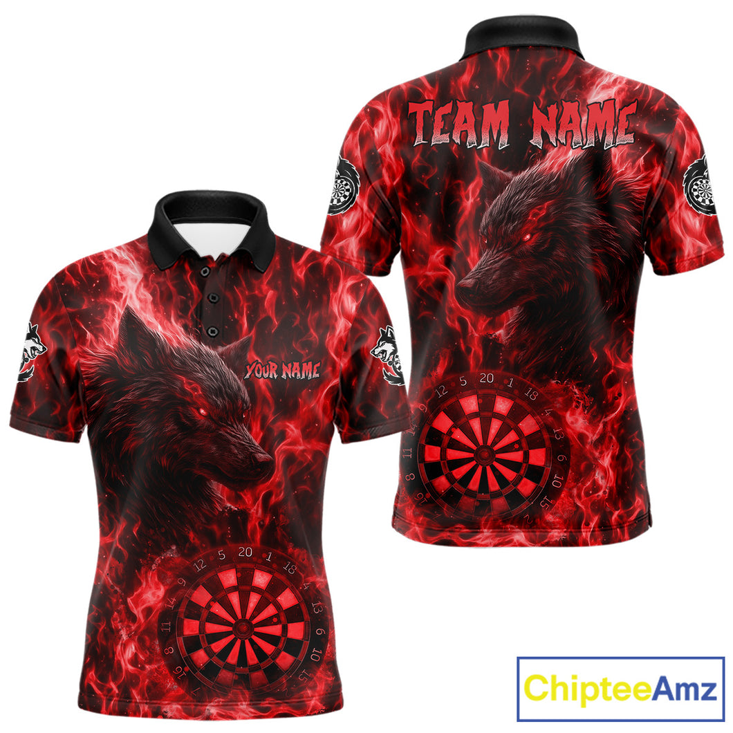Custom Black Blue Flames Wolf Dartboard Dart Men Polo Shirt Outfits Dart Jerseys NYN1618