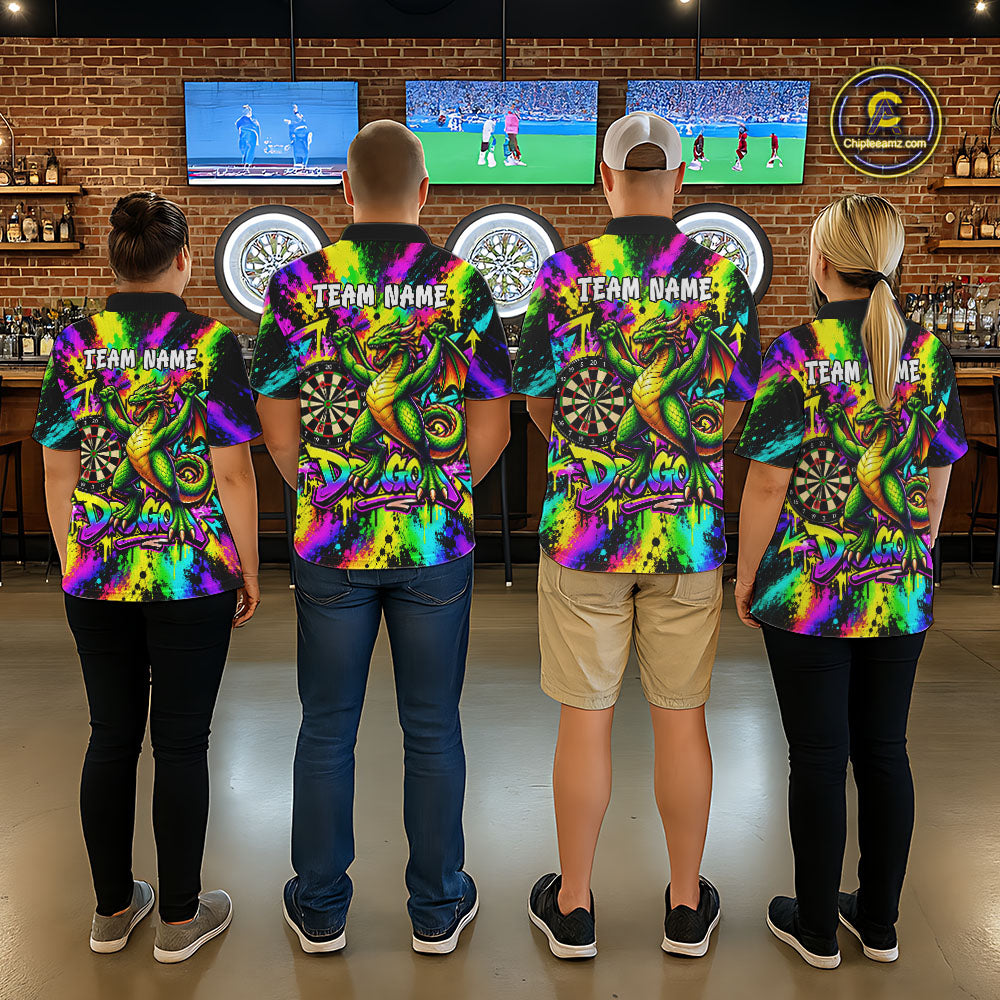 Custom Flame Dragon Darts 1/4-Zip Polo Shirt For Women Colorful Splatter Funny Darts Team Jersey NYN4791