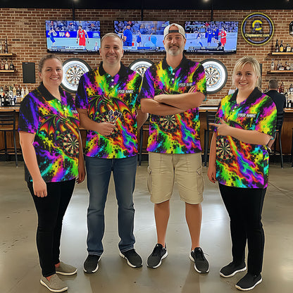 Custom Flame Dragon Darts 1/4-Zip Polo Shirt For Women Colorful Splatter Funny Darts Team Jersey NYN4791