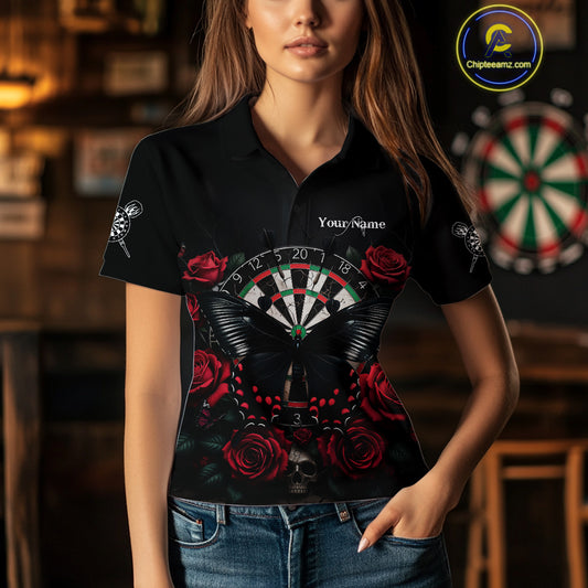 Red Roses Dartboard Butterfly Skull Custom Women Darts Polo Shirt Dart Team Jerseys NYN1910