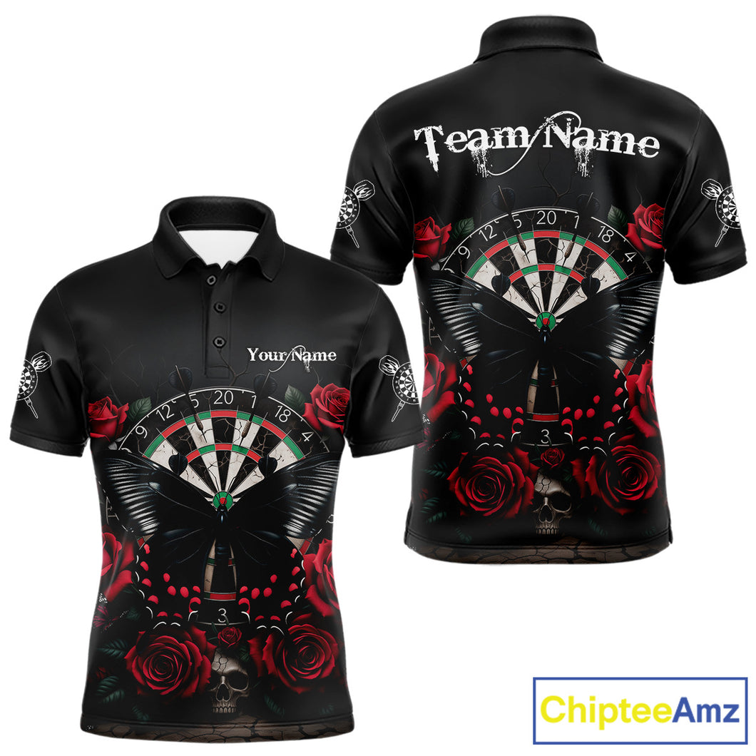 Red Roses Dartboard Butterfly Skull Custom Men Darts Polo Shirt Dart Team Jerseys NYN1910