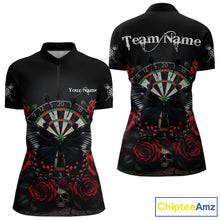 Load image into Gallery viewer, Red Roses Dartboard Butterfly Skull Custom Women Darts Quarter-Zip Shirt Dart Team Jerseys NYN1910
