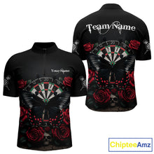 Load image into Gallery viewer, Red Roses Dartboard Butterfly Skull Custom Men Darts Quarter-Zip Shirt Dart Team Jerseys NYN1910