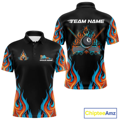 Red And Blue Flames 8 Ball Pool Billiard Team Shirt For Men Custom Billiard Balls Jerseys NYN2441