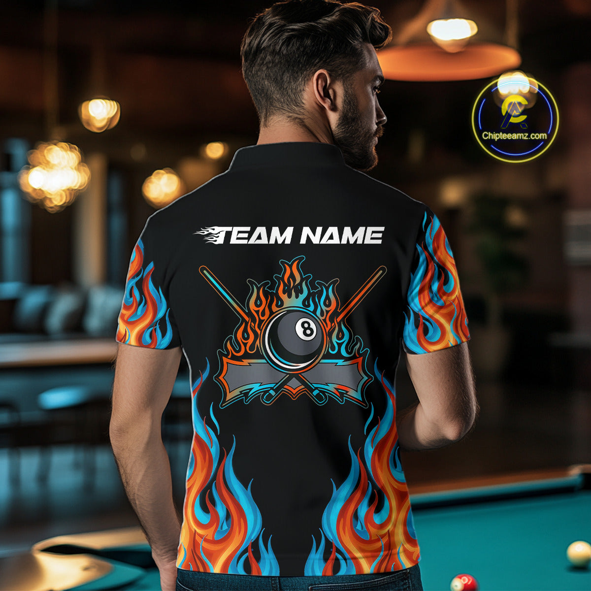 Red And Blue Flames 8 Ball Pool Billiard Team Shirt For Men Custom Billiard Balls Jerseys NYN2441