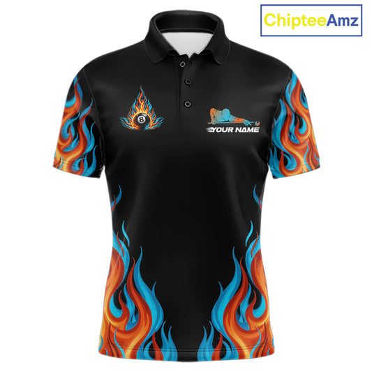 Red And Blue Flames 8 Ball Pool Billiard Team Shirt For Men Custom Billiard Balls Jerseys NYN2441