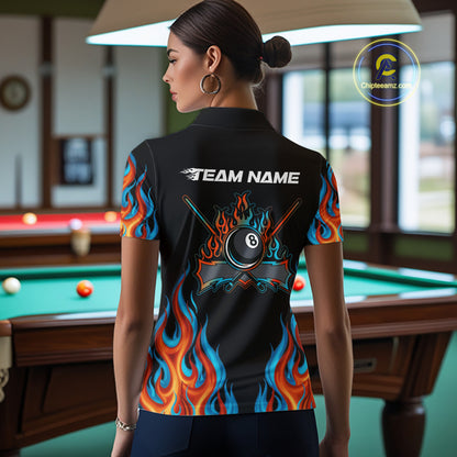 Red And Blue Flames 8 Ball Pool Billiard Team Shirt For Women Custom Billiard Balls Jerseys NYN2441