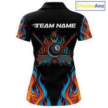 Load image into Gallery viewer, Red And Blue Flames 8 Ball Pool Billiard Team Shirt For Women Custom Billiard Balls Jerseys NYN2441