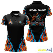 Load image into Gallery viewer, Red And Blue Flames 8 Ball Pool Billiard Team Shirt For Women Custom Billiard Balls Jerseys NYN2441