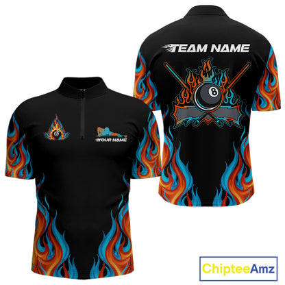 Red And Blue Flames 8 Ball Pool Billiard Team Shirt For Men Custom Billiard Balls Jerseys NYN2441