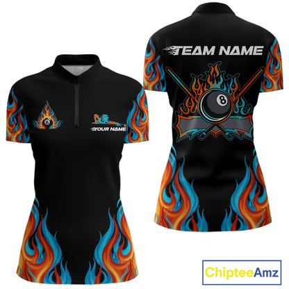 Red And Blue Flames 8 Ball Pool Billiard Team Shirt For Women Custom Billiard Balls Jerseys NYN2441