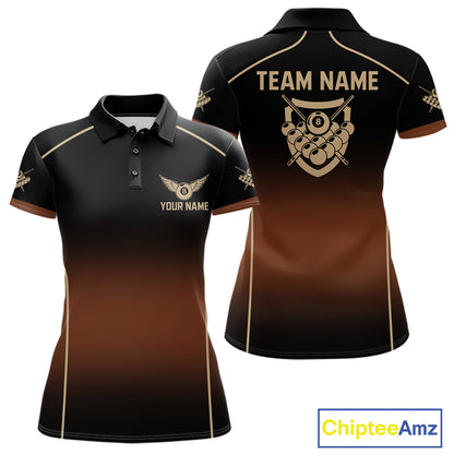Black And Brown 8 Ball Pool Women Billiard Polo & 1/4-Zip Shirt Custom Billiard Balls Jerseys NYN2442